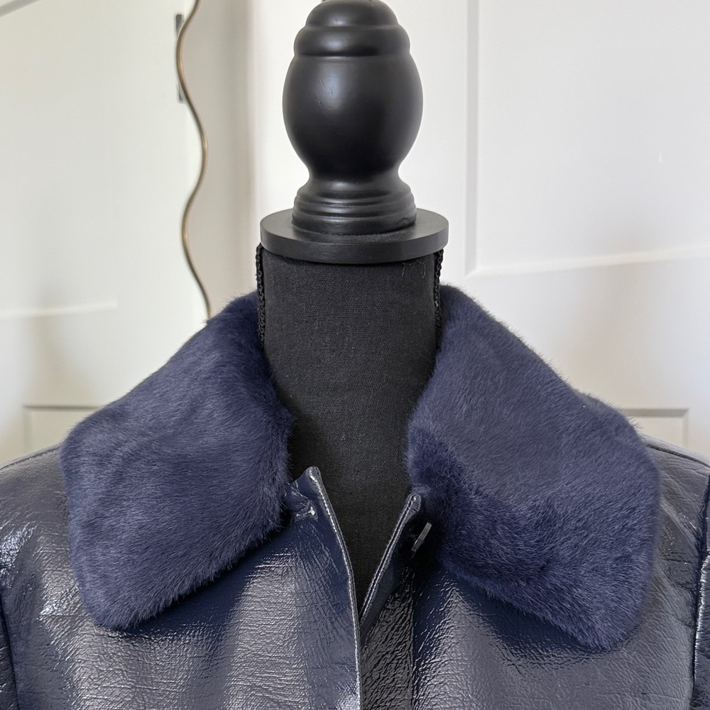Staud ‘Varnishes’ Patent Vegan Leather Navy Women’s Coat - Picture 5 of 9